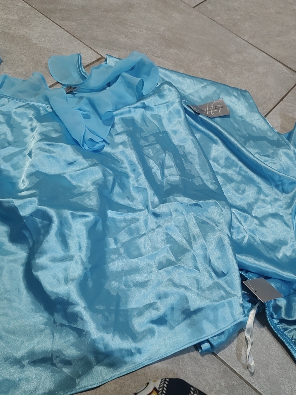 Morgan Taylor Light Blue Satin Pajama Set